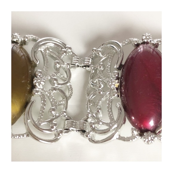 Vintage SARAH COVENTRY Silver Tone Filigree Link Bracelet w/ Multi-color Lucite - Picture 8 of 16